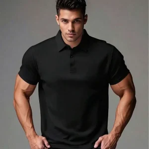 Men's Casual Breathable Plain Polo Shirt, - Thumbnail Image 6