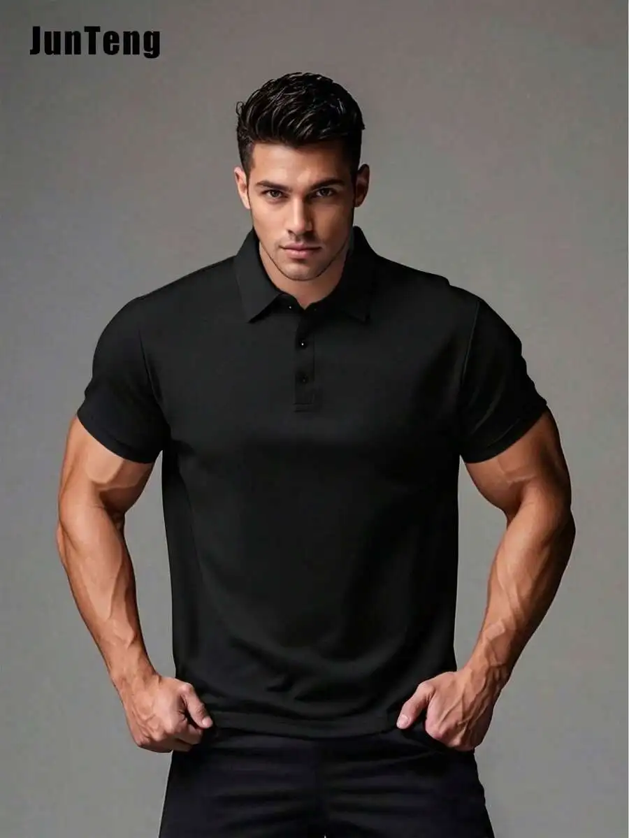 Men's Casual Breathable Plain Polo Shirt, - Image 6