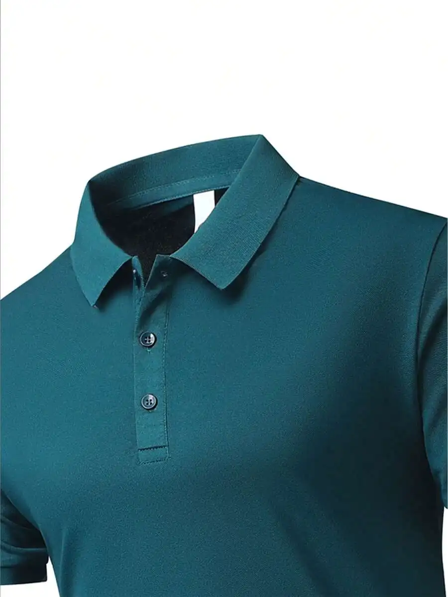 Men's Casual Breathable Plain Polo Shirt, - Image 4