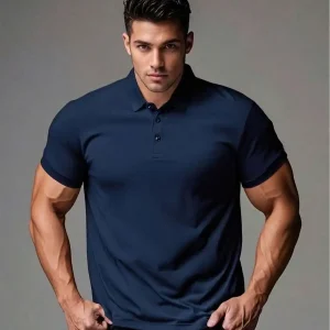 Men's Casual Breathable Plain Polo Shirt, - Thumbnail Image 3